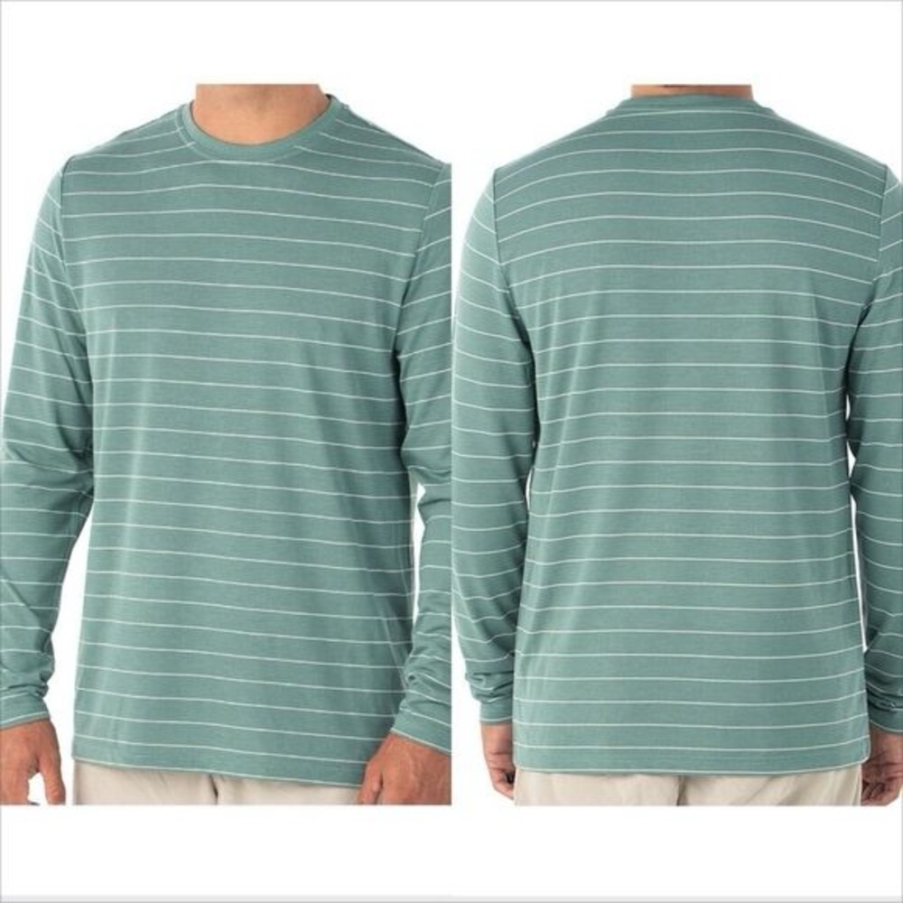 Free Fly Men's Bamboo Shoreline‎ Long Sleeve Tee – Spruce & White Stripes 🌿